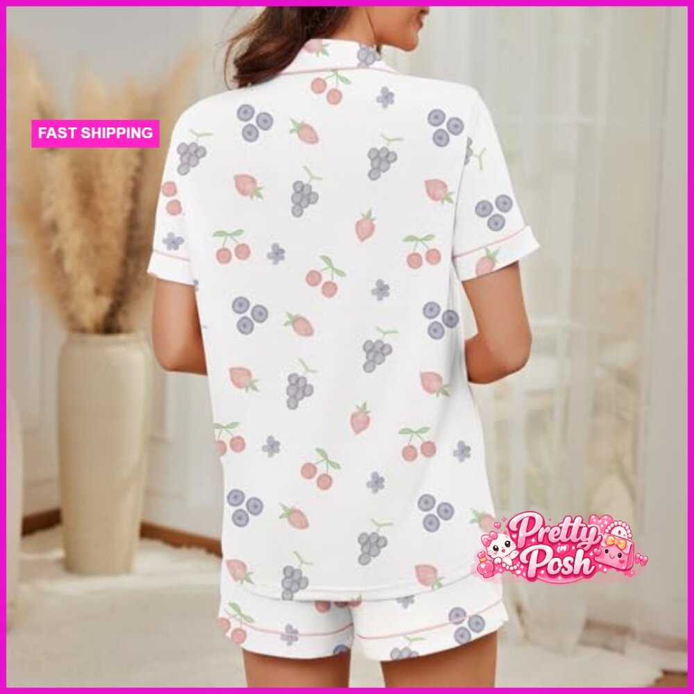 Polyester Elastane Button Down Pajama Set With Sh… - image 3